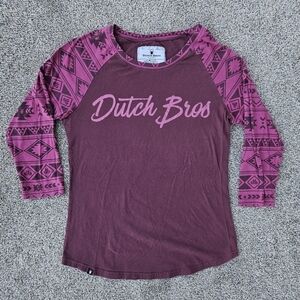 DUTCH BROS TRIBAL BASEBALL TEE SHIRT PURPLE 3/4 LENGTH WOMENS SIZE XLEXTRA LARGE